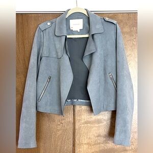 Anthropologie Expressway Moto Jacket Small Light Blue Faux Suede
